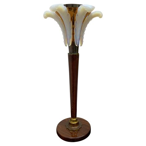 Art Deco Table Lamp Attributed To Petitot Glass Signed Ezan France