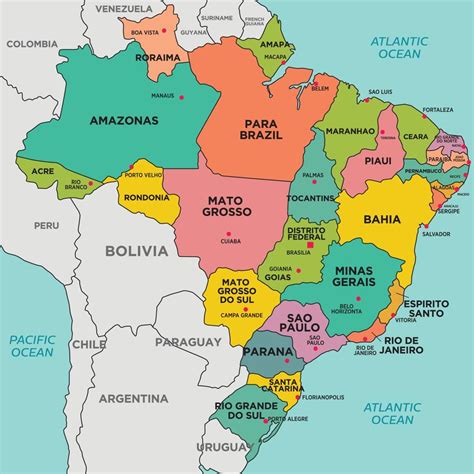 Brasil Mapa E Em Torno Da Fronteiras Vetor No Vecteezy