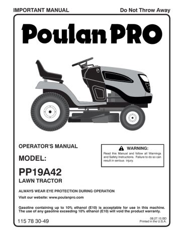 Poulan Pro Pp A Riding Mower Owner S Manual Manualzz