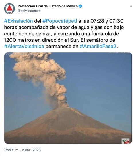 VIDEO Volcán Popocatépetl registra espectacular explosión hoy 6 de enero