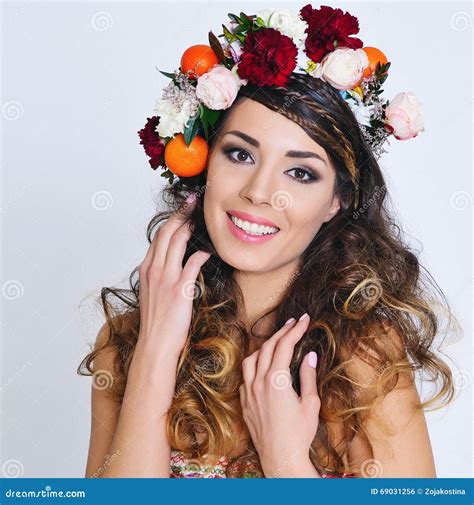 Beautiful Woman In Flower Crown Stock Photo Image Of Beauty Crown