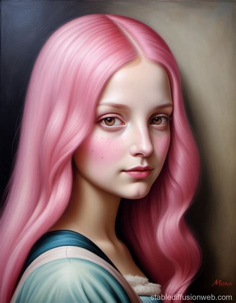 Aged Oil Painting Of Princess Bubblegum With Pink Hair Stable