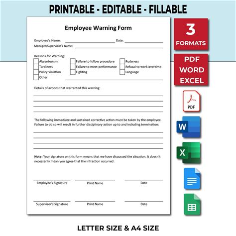 Employee Warning Form Template Printable Employee Warning Form