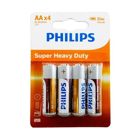 Philips 4 Aa Zinc Chloride Double A Batteries R6 15v Super Heavy Duty Battery