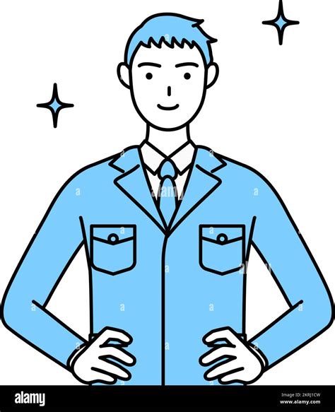 Simple Line Drawing Of A Man In Work Clothes With His Hands On His Hips