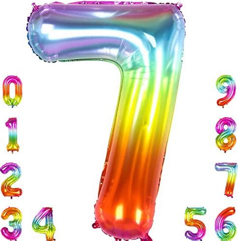 40 Inch Rainbow Number 7 Balloon For 7th Birthday Decorations