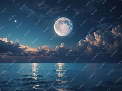 Premium AI Image | Night Sky with Moon and Clouds Over the Ocean