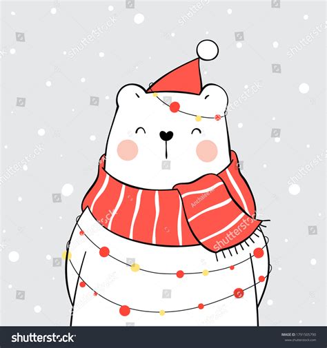 Draw Illustration Polar Bear Red Scarf Stock Vector Royalty Free