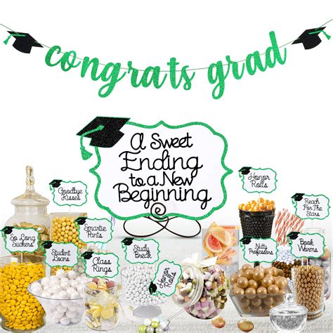 Buy Graduation Table Decorations 2022- Green Glitter Congrats Grad Banner A Sweet Ending to A ...