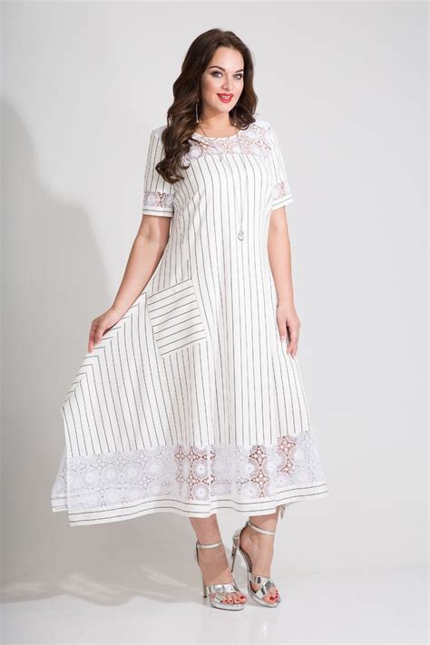 Льняное платье в полоску с кружевом Лилиана2 | Платья, Платье в полоску ...