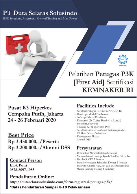 Poster Pelatihan Petugas P3k Sertifikasi Kemnaker Ri Pt Duta