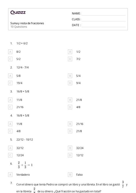 Suma Hojas De Trabajo Para Grado En Quizizz Gratis E Imprimible
