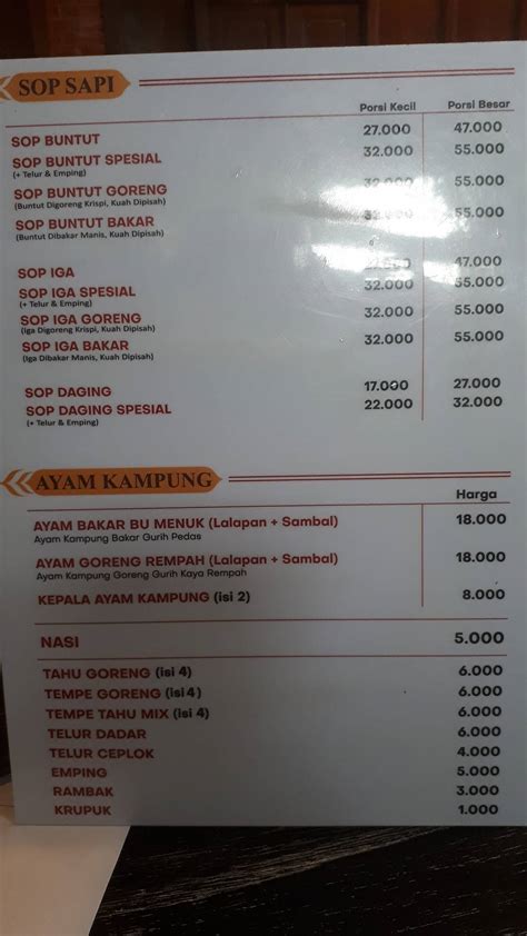 Menu At Sop Buntut Bu Menuk 2 Restaurant Sendangadi