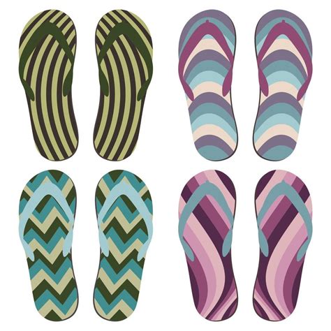 Set Of Beach Slippers Colorful Summer Flip Flops Over White Background