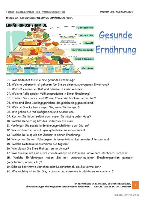 B Lass Uns Ber Gesunde Ern Hrung Deutsch Daf Arbeitsbl Tter Pdf Doc