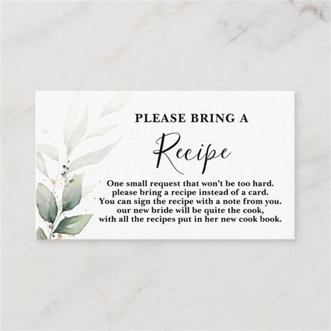 Simple Greenery Bridal Shower Recipe Card Request Zazzle Adulting Age