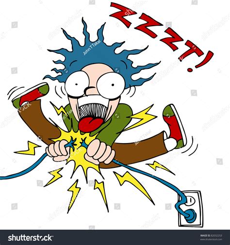 An Image Of A Man Trying To Fix An Electrical Wire And Getting Shocked