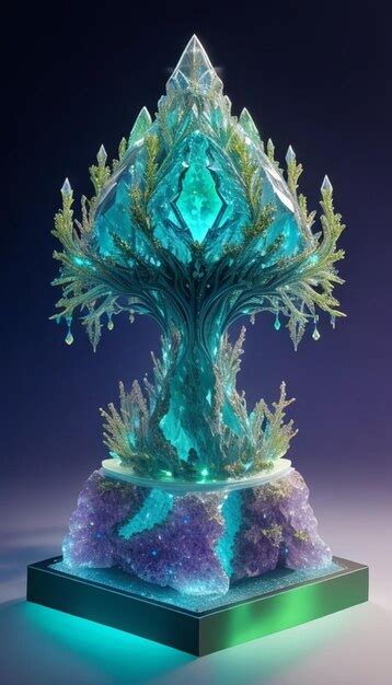 Premium Ai Image A Blue Glass Sculpture Of A Tree Is Made By The Artist