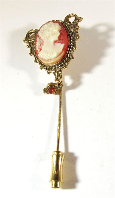 Jewelry Vintage 1950s Mid Century Gold Cameo Hat Or Stick Pin