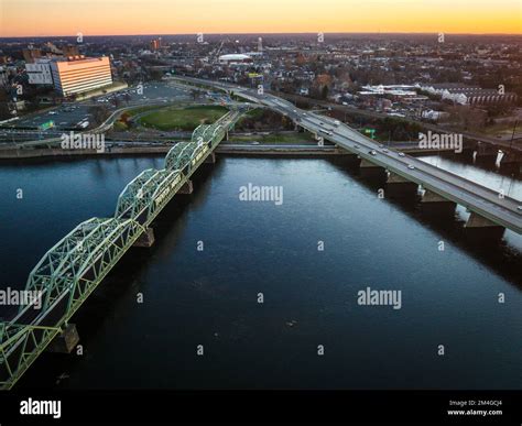 An Aerial Of The Lower Trenton Highway Bridge Over The Delaware River