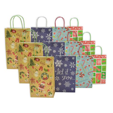 Christmas Medium Gift Bags White Kraft, 12 Pack ,Let it Snow - Walmart.com - Walmart.com