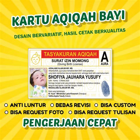 Jual Kartu Ucapan Tasyakuran Aqiqah Kelahiran Bayi Kartu Syukuran