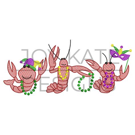 Mardi Gras Crawfish Trio Sketch Embroidery Design Joy Kate Designs