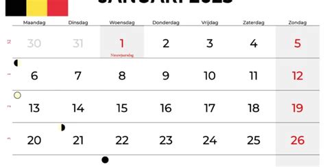 Kalender Januari 2025 Pdf België Calendarena