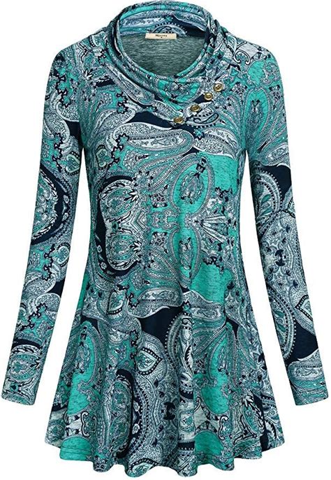 Miusey Womens Long Sleeve Cowl Neck Form Fitting Casual Tunic Top