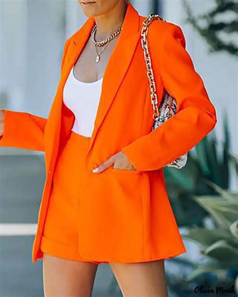 Olivia Mark Plain Long Sleeve Blazer And Shorts Set Blazer And