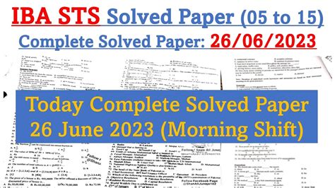 IBA STS 05 To 15 Intermediate Category Solved Paper 26 06 2023