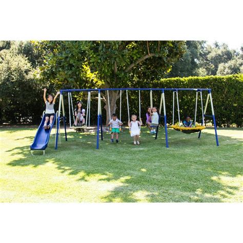 Metal Swing Set Playground Slide Heavy Duty Backyard