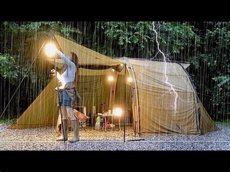 Camping In The Rain Rainstorm Enjoying Relax Solo Tent Shelter Camping