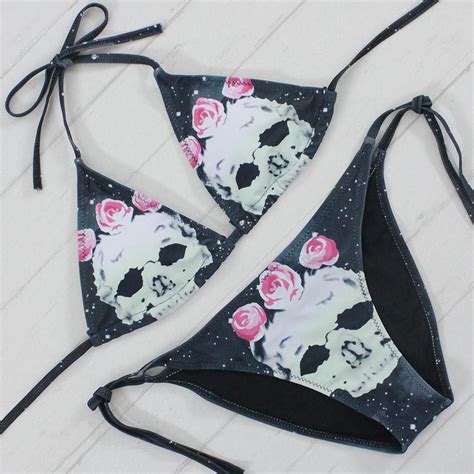 Floral Skull Bikini Set In 2019 Bikinis Halter Bikini Floral Skull