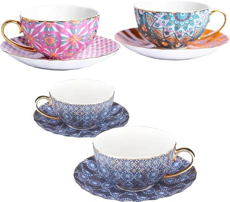 Amazon Teresa S Teaset Porcelain Tea Cups And Saucers Set Of