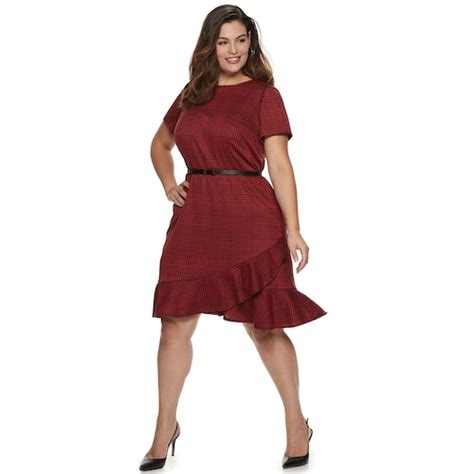 Plus Size Suite 7 Belted Plaid Short Sleeve Dress Short Sleeve