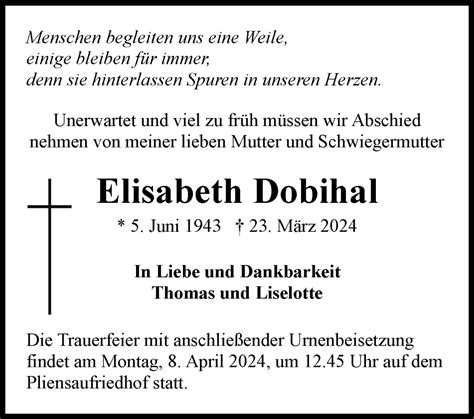 Traueranzeigen Von Elisabeth Dobihal Zeit Des Gedenkens De