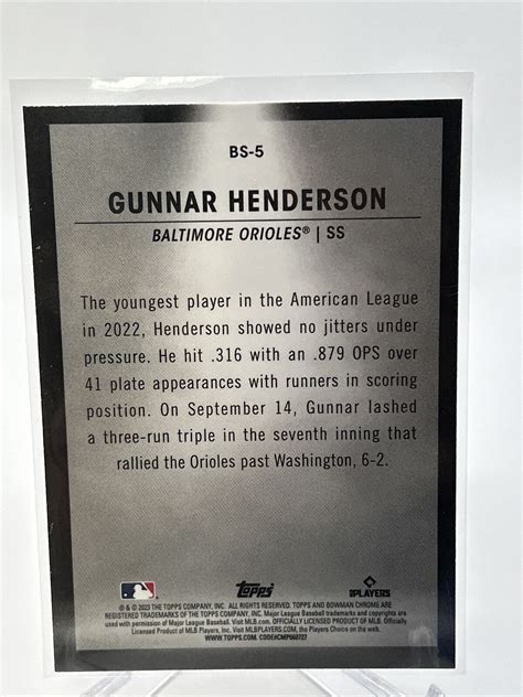 2023 Bowman Chrome Gunnar Henderson Black Spotlight Baltimore Orioles