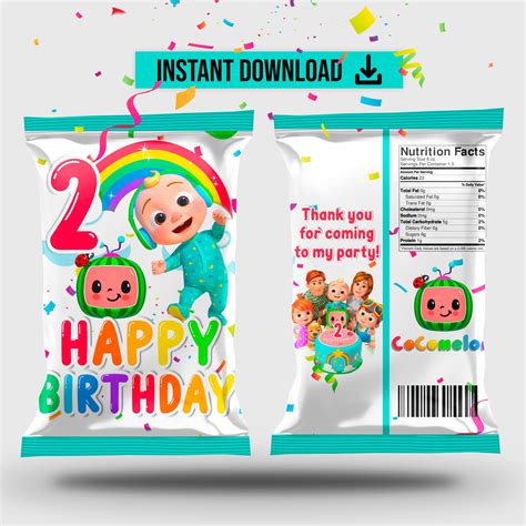 Cocomelon Chip Bag Cocomelon 2nd Birthday Printable Etsy