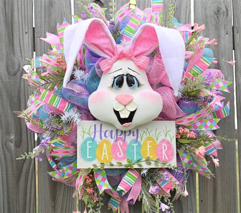 Easter Wreath For Front Door Easter Bunny Wreath Easter Deco Mesh