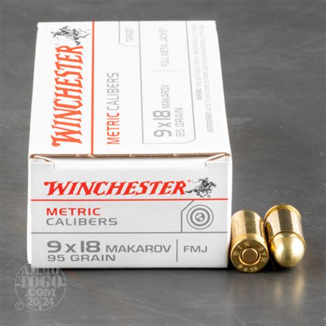 9mm Makarov 9x18mm Ammo 50 Rounds Of 95 Grain Full Metal Jacket Fmj By Winchester