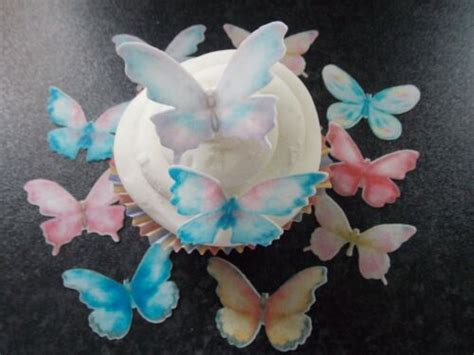 16 Precut Edible Mixed Pastel Butterflies Wafer Rice Paper Cake Cupcake