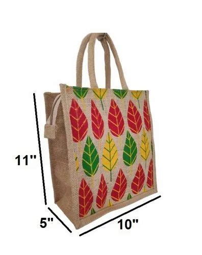 Printed Fancy Jute Shopping Bag Capacity 5 Kg Size 12 X 11 X 4 Inch