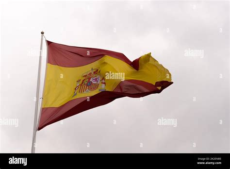 Flag Of Spain Waving In The Wind Stock Photo Alamy