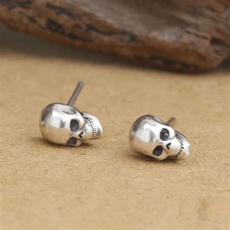 Handmade Thai Silver Skull Earrings Vintage 925 Silver Skull Earring Sterling Silver Man Earring