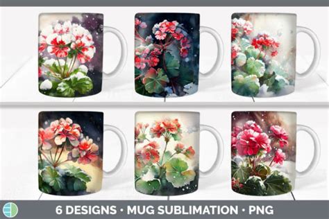 Snowy Geranium Mug Sublimation Coffee Graphic By Enliven Designs