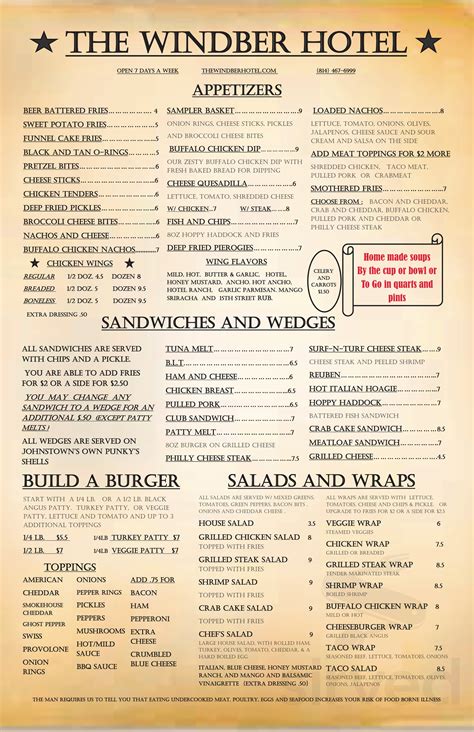 Menu For Windber Hotel In Windber Pa Sirved