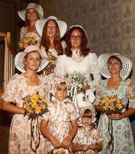 Ugly bridesmaid dresses from different times taken on camera