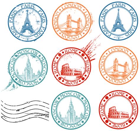 Vintage Travel Stamps Elements Vector 03 Free Download