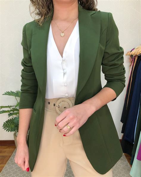 Blazer Feminino Alongado Verde Musgo Allux Boutique